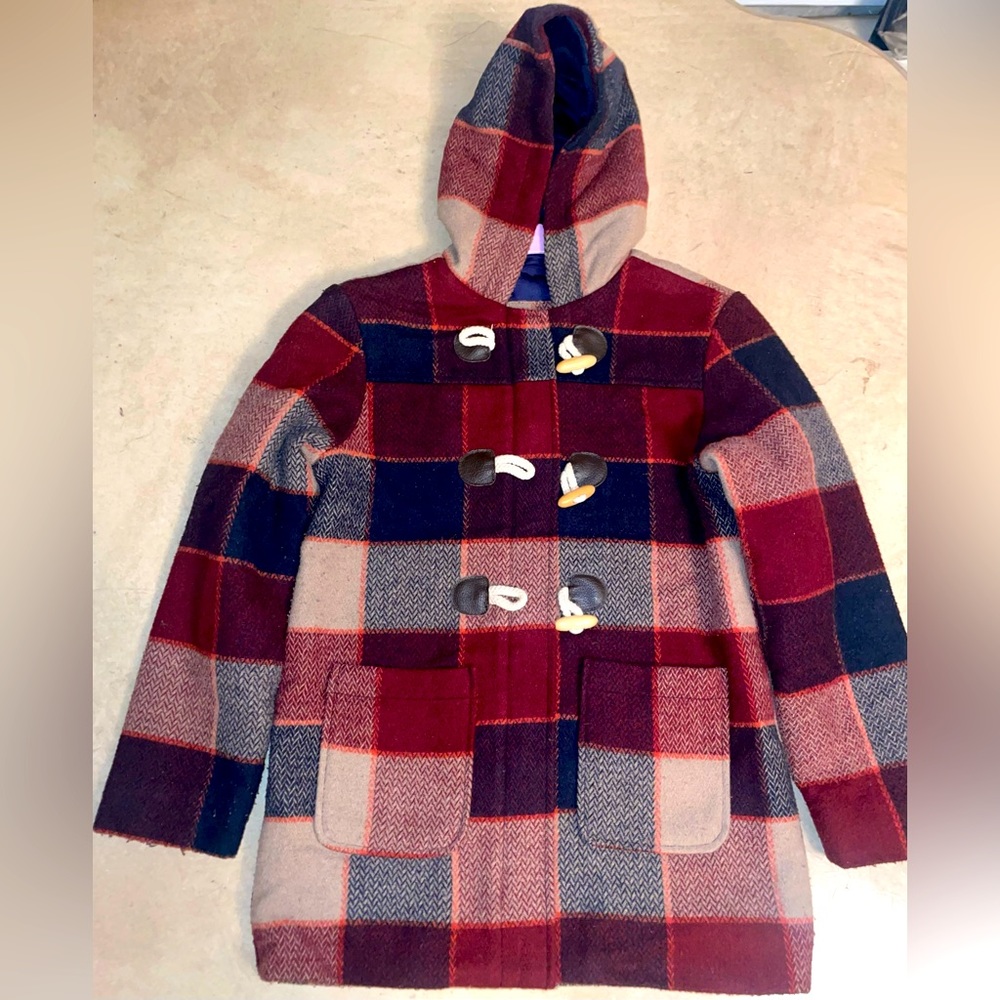 Cat & Jack Burgundy/Black Plaid Hooded Wool Coat Sz M(8/10)
